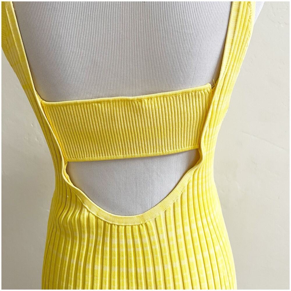 House Of Harlow 1960 Stretch Bodycon Midi Dress Yellow Beaded Shoulder Large - Picture 8 of 12
